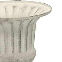 Pokalvase Metall Deko Shabby Chic Weiß Grau H24cm Ø20cm