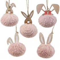 Anhänger Puschelhase Rosa Holz Dekoanhänger Ø5cm–10cm 6St