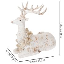 Artikel Dekofigur Hirsch sitzend mit Geweih 30cm Weiß Polyresin