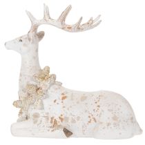 Artikel Dekofigur Hirsch sitzend mit Geweih 30cm Weiß Polyresin
