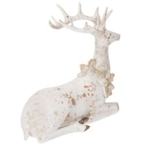 Artikel Dekofigur Hirsch sitzend mit Geweih 30cm Weiß Polyresin