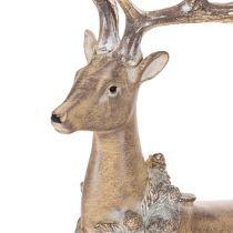 Artikel Dekofigur Hirsch stehend aus Polyresin mit Geweih und Tannenzapfen 41 cm gold-silber
