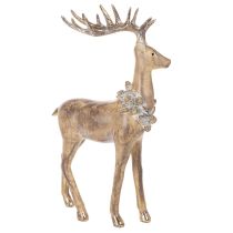 Artikel Dekofigur Hirsch stehend aus Polyresin mit Geweih und Tannenzapfen 41 cm gold-silber