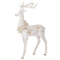 Artikel Dekofigur Hirsch aus Kunstharz mit Zapfenschmuck 49cm Weiß-Grau