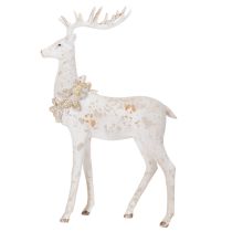 Artikel Dekofigur Hirsch aus Kunstharz mit Zapfenschmuck 49cm Weiß-Grau