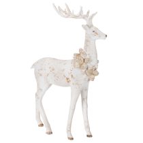 Artikel Dekofigur Hirsch aus Kunstharz mit Zapfenschmuck 49cm Weiß-Grau