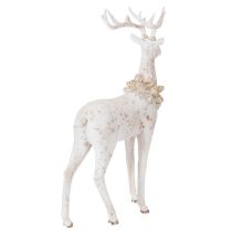 Artikel Dekofigur Hirsch aus Kunstharz mit Zapfenschmuck 49cm Weiß-Grau