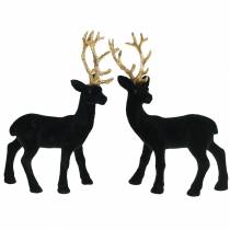 Artikel Deko-Hirsch beflockt Schwarz, Gold 20cm 2 St