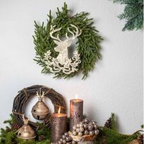 Artikel Rentier zum Hängen, Weihnachtsdeko, Hirschkopf, Metallanhänger Golden Antik-Optik H23cm 2 St