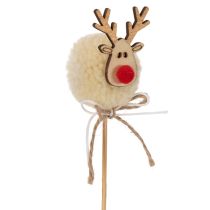 Artikel Dekostecker Rentierfigur 24 cm Holz Stoff Pompom Braun Beige Weiß Innenbereich 12 Stück