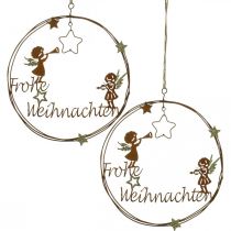 Artikel Frohe Weihnachten Schriftzug Dekoring Rost Ø19cm 2St