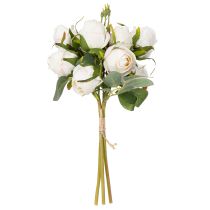 Artikel Kunstrosenstrauß aus Polyester, 31 cm, Weiß mit Rosa-Akzenten, 3 Zweige