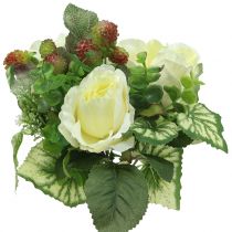 Rosen/Hortensienstrauß Weiß mit Beeren 31cm
