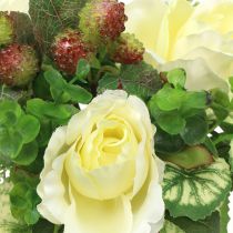 Rosen/Hortensienstrauß Weiß mit Beeren 31cm