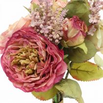 Artikel Künstliche Rosen im Bund Herbstbouquet aus Seidenstoff, Rosa, Violett, H36cm