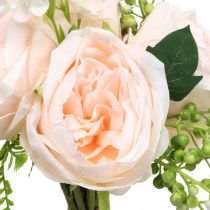 Kunstrosen Strauß, Seidenblumen-Bouquet, Rosen im Bund, Künstlicher Rosenstrauß Rosa L28cm