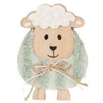 Artikel Holz Schaf Dekofigur rosa und grün 11cm für Frühling und Ostern, 6er Set