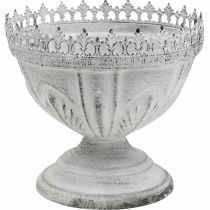 Deko Pokal Metall Deko Schale Weiß mit Kronenrand H15cm