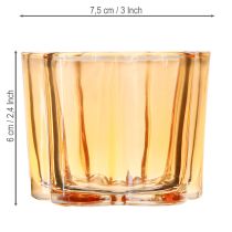 Artikel Teelichthalter Glas Blütenform Orange 7,5 cm Ø 6 cm 6er-Set