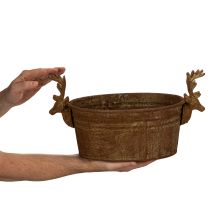 Artikel Dekoschale oval mit Rentierkopf aus Metall Rostoptik 41 cm