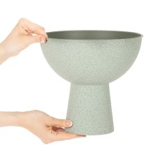 Artikel Dekoschale mit Standfuß für Pflanzen 25 cm, Metall, grau-grüne Granitoptik