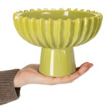 Artikel Keramikschale grün gerillt auf Fuß 21cm für Tischdekoration und Wohnaccessoires