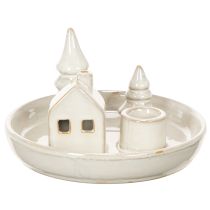 Artikel Deko-Kerzenhalter Keramik mit Haus- und Baum-Motiv 16 cm grau-weiß