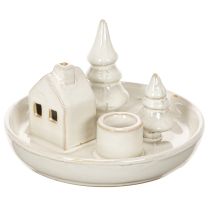 Artikel Deko-Kerzenhalter Keramik mit Haus- und Baum-Motiv 16 cm grau-weiß
