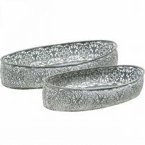 Artikel Dekoschale Metall Muster Grau Oval L36cm/33,5cm 2er-Set