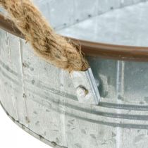 Artikel Pflanzschalen 3er-Set mit Henkeln, Metall und Jute, Silber/Braun, 39x10cm/35,5x8,5cm/32x7cm