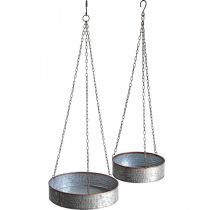 Pflanzschale zum Hängen, Metallgefäß mit Kette Silbern, Kupferfarben Ø30/40m H9/9,5cm L98/112cm