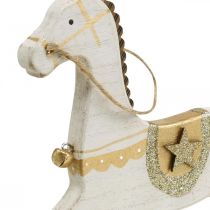 Artikel Schaukelpferd aus Holz, Vintage Weiß-Gold, H24 cm, Dekoration für Weihnachten