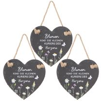 Artikel Schiefer Deko-Herz 15 cm zum Hängen mit Blumenmotiv 3 Stück