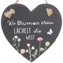 Artikel Schieferherz zum Hängen „Wo Blumen blühen“ 15cm 3St