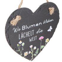 Artikel Schieferherz zum Hängen „Wo Blumen blühen“ 15cm 3St