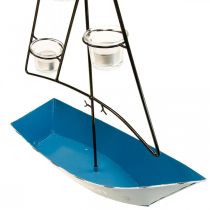 Artikel Windlicht Metall Schiff Maritime Deko Blau 38x14x55cm