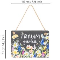 Artikel Gartenschild aus Schiefer mit Blumenmotiv und Juteband 15 cm