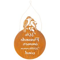 Artikel Schild aus Metall mit Spruch, Edelrost, Rund, 30×40cm, Vögel-Motiv