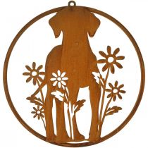 Metallschild Edelrost Hund mit Blumen Ø38cm