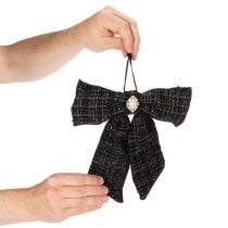 Artikel Karierte Stoffschleife mit Brosche und Aufhänger 24 cm Schwarz-Weiß 2er-Set