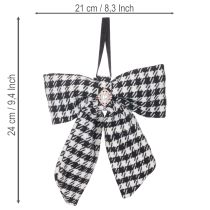 Artikel Karierte Stoffschleife mit Brosche und Aufhänger 24 cm Schwarz-Weiß 2er-Set