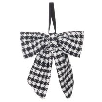 Artikel Karierte Stoffschleife mit Brosche und Aufhänger 24 cm Schwarz-Weiß 2er-Set