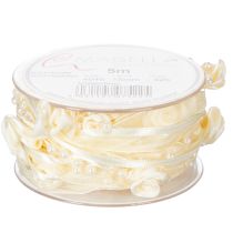Artikel Schleifenband mit Rosen und Perlen Creme 15mm 5m Polyester