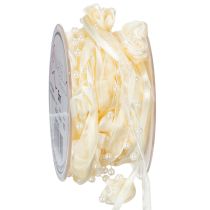 Artikel Schleifenband mit Rosen und Perlen Creme 15mm 5m Polyester