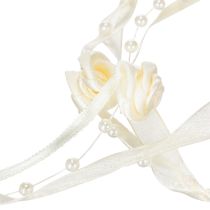 Artikel Schleifenband mit Rosen und Perlen Creme 15mm 5m Polyester