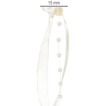 Artikel Schleifenband mit Rosen und Perlen Creme 15mm 5m Polyester