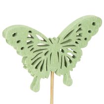 Artikel Dekorativer Holz-Schmetterling auf Stab 8 cm Pastellfarben für Innen- und Außendekoration, 16 Stück