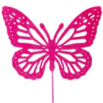 Artikel Deko Schmetterlinge aus Holz mit Metallstiel 8 cm Rosa/Pink 18 Stück