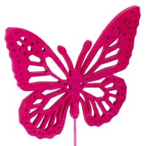 Artikel Deko Schmetterlinge aus Holz mit Metallstiel 8 cm Rosa/Pink 18 Stück