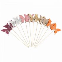 Artikel Schmetterling Blumenstecker aus Holz 9cm/29cm Mehrfarbig 12 Stück